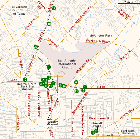 Map of Hotels in San Antonio Airport