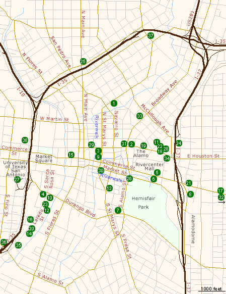 Map of Hotels in Central San Antonio