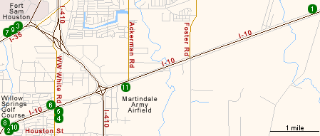 Map of Hotels in East San Antonio