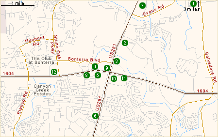 Map of Hotels in North San Antonio (Stone Oak)