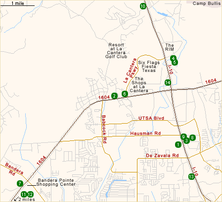 Map of Hotels in Northwest San Antonio (Six Flags)