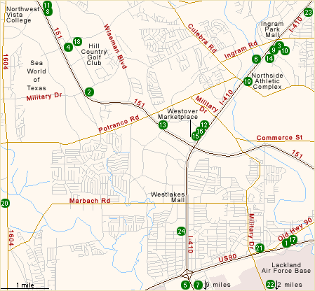 Map of Hotels in West San Antonio