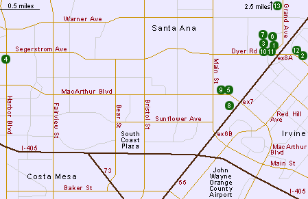 Map of Hotels in Santa Ana