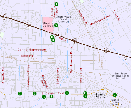 Map of Hotels in Santa Clara