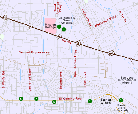 Map of Hotels in Santa Clara