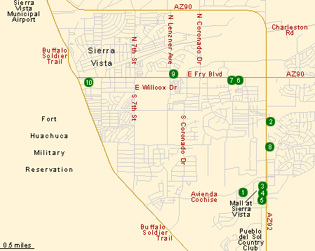 Map of Hotels in Sierra Vista