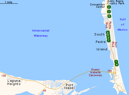 Map of Hotels in South Padre Island