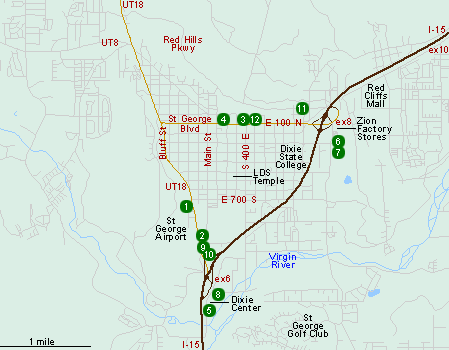 Map of Hotels in St George