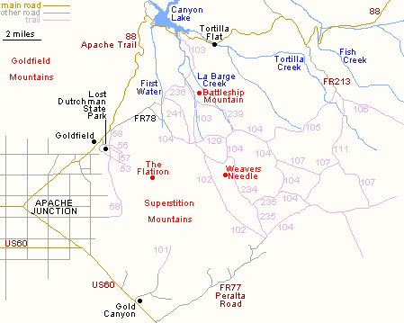 Map of the Superstition Mountains