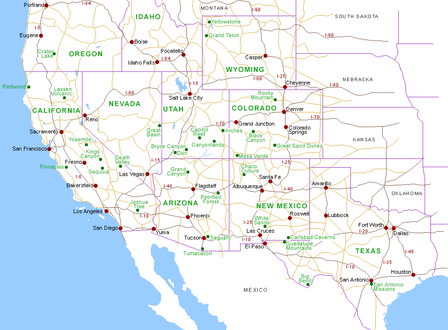 detailed map of usa with states and. Map of Southwest USA