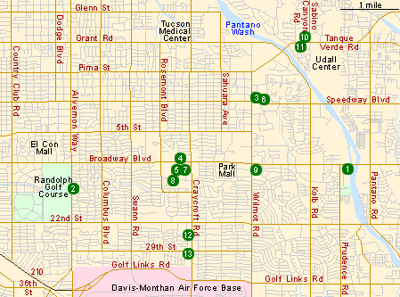 Map of Hotels in East Tucson