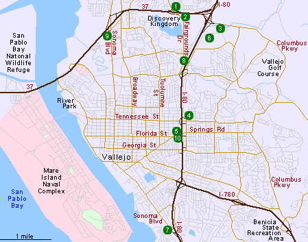 Map of Hotels in Vallejo