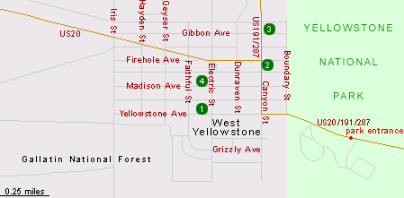Map of Hotels in West Yellowstone