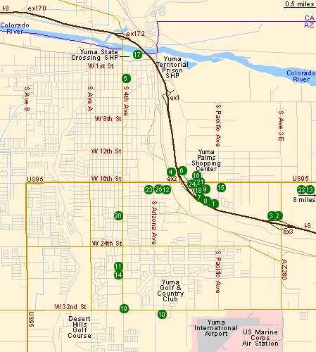 Map of Hotels in Yuma