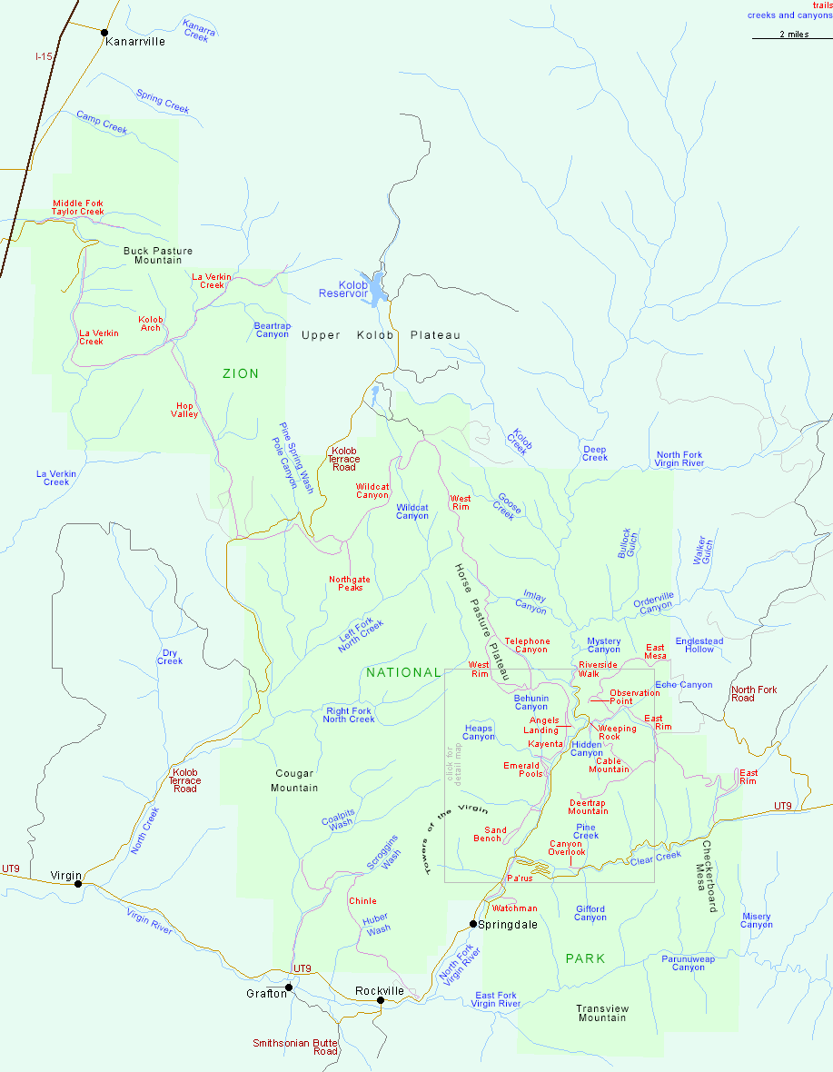 Map of Zion National Park, Springdale, Utah