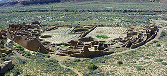 Elevated panorama of Pueblo Bonito