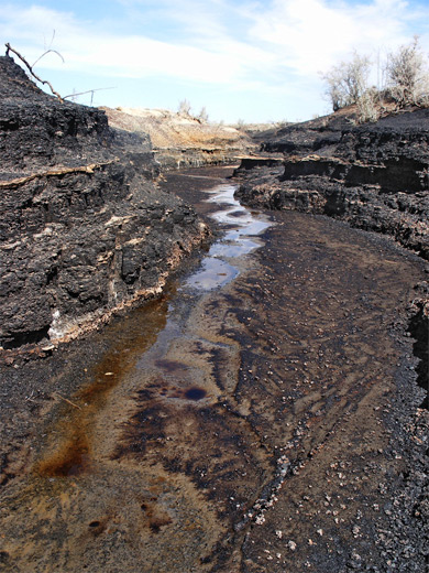 Oil flowing across coal