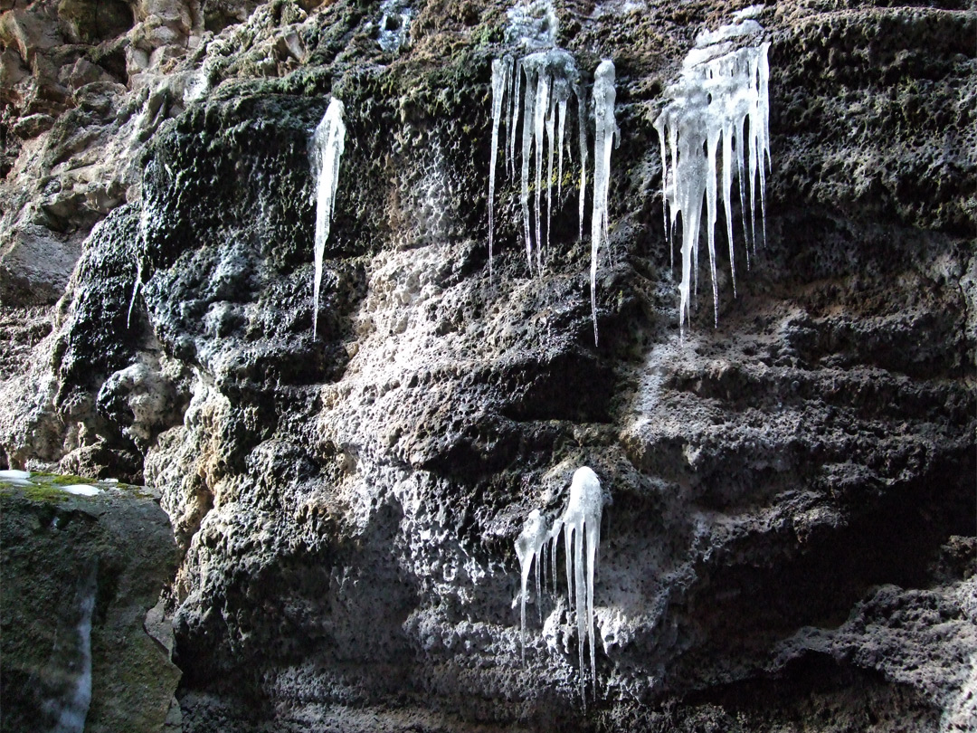 Icicles near a cave entrance