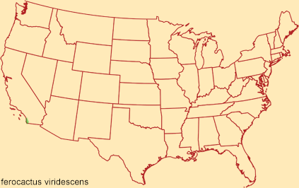 Distribution map for ferocactus viridescens