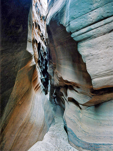 Dark, narrow passageway in upper Chute Canyon