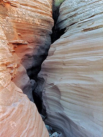 Layered rocks in the lower canyon