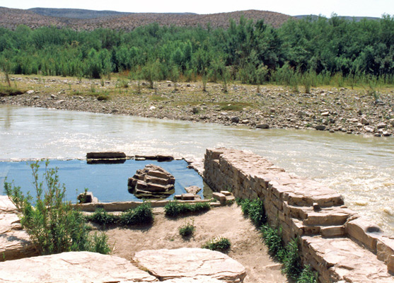The hot springs, at the edge of the Rio Grande