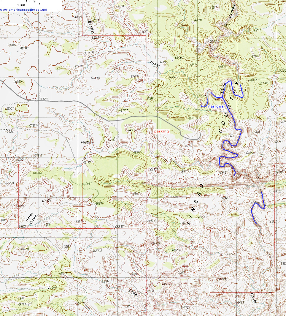 Map of Baptist Draw and Upper Chute Canyon