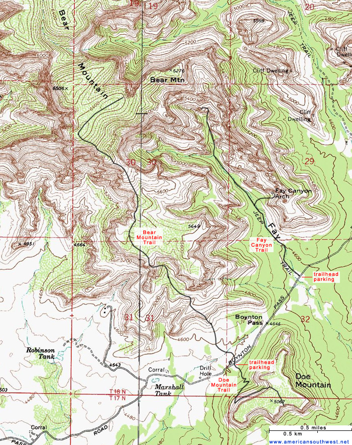 Map of the Bear Mountain, Doe Mountain and Fay Canyon trails, Sedona