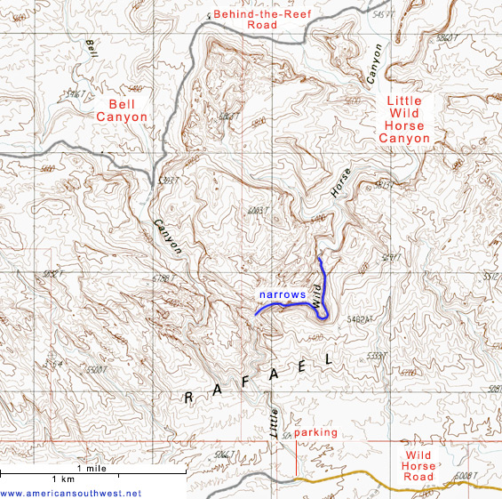 Topo map of Little Wild Horse Canyon