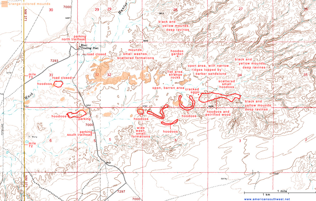 Map of the Bisti Wilderness Area