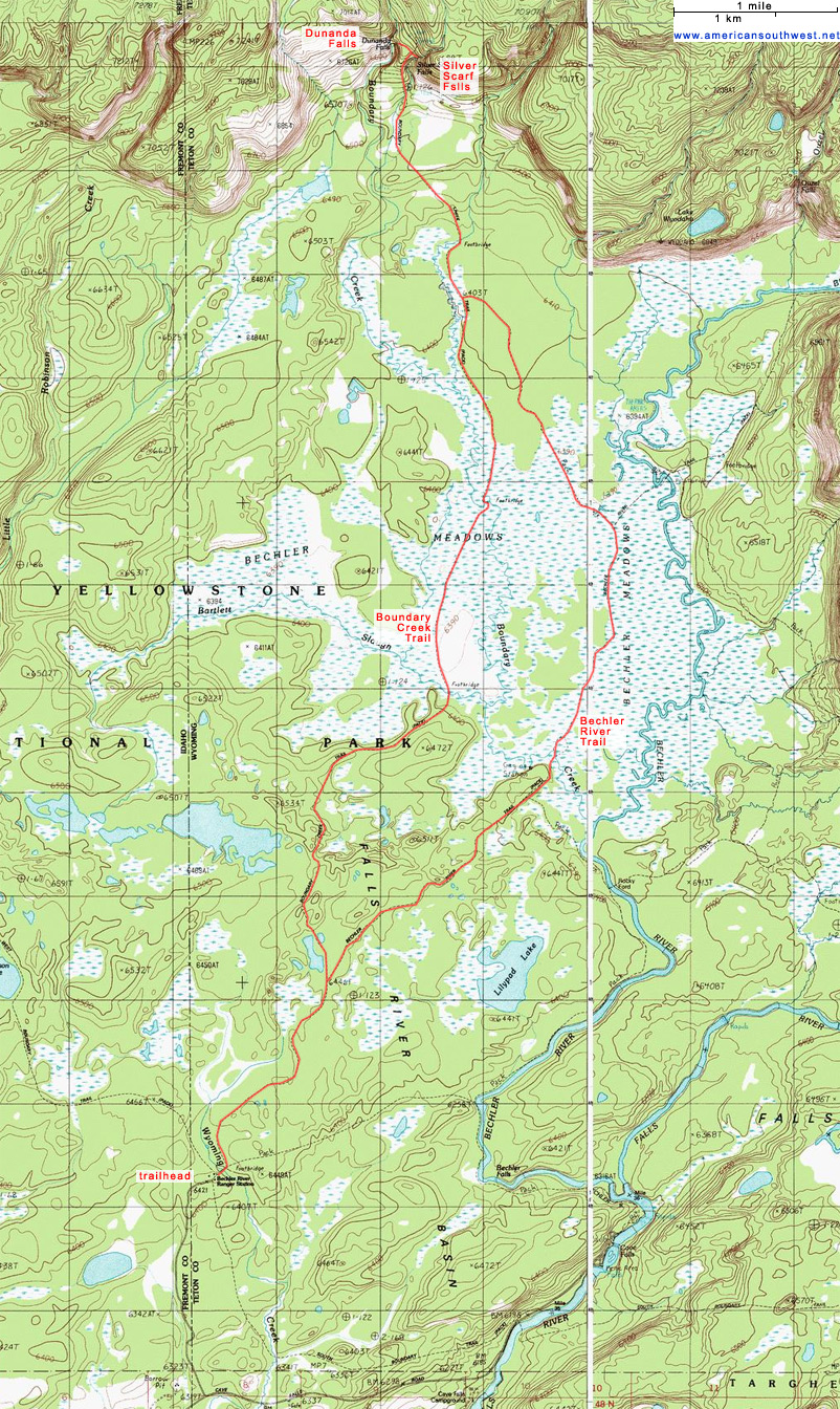 Topo Map of the Boundary Creek and Bechler River Trails