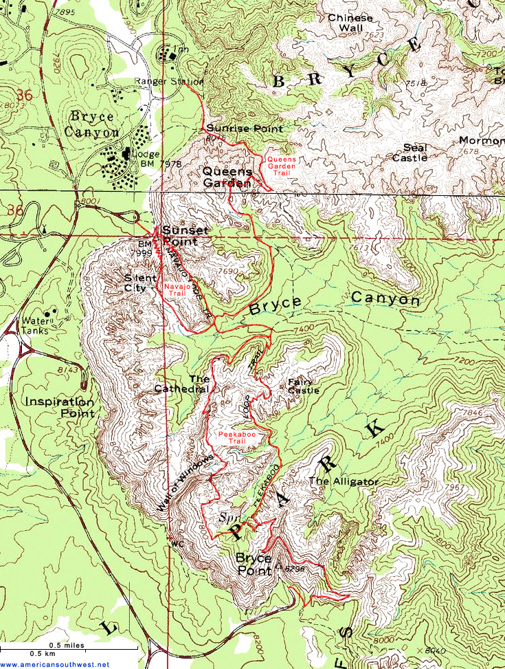 Map of Topographic Map of Bryce Canyon