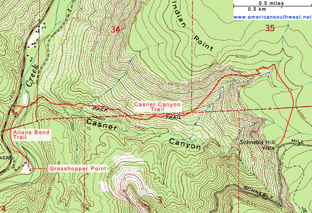 Map of the Casner Canyon and Allens Bend trails