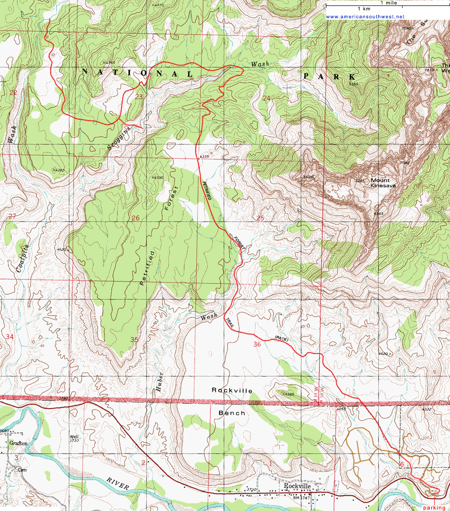 Topographic Map of the Chinle Trail, Zion National Park