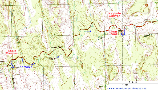 Topo map of Clear Creek