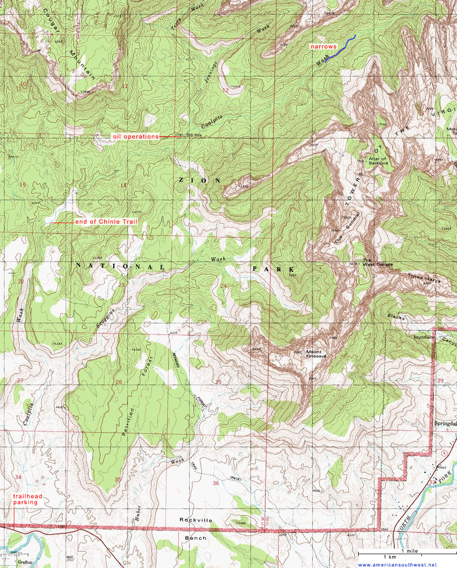 Topographic Map of Coalpits Wash, Zion National Park