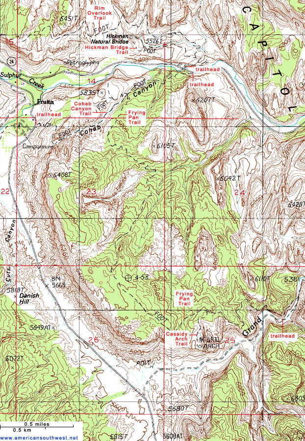 Map of Cohab Canyon to Cassidy Arch