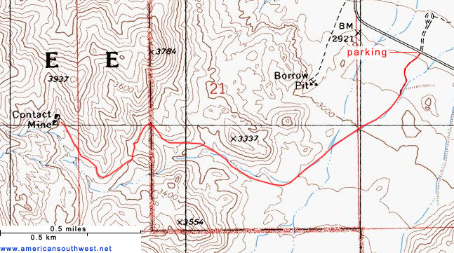 Topo map of the Contact Mine Trail