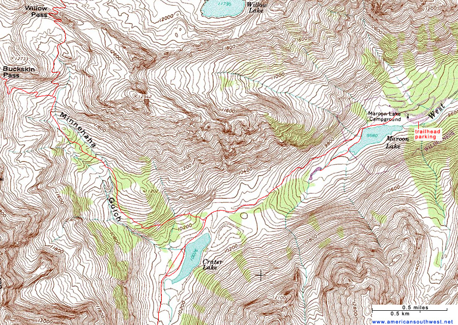 Topo Map of the Crater Lake Trail