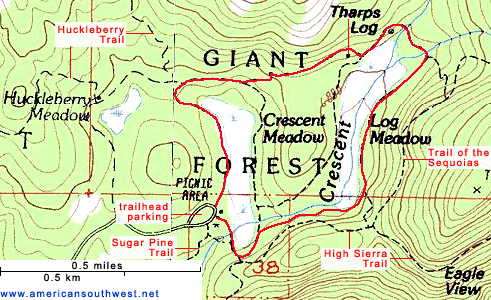 Topographic Map of the Crescent Meadow and Log Meadow Trails