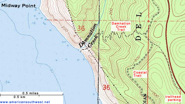 Map of the Damnation Creek Trail
