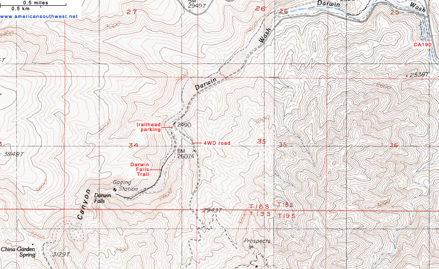 Map of the Darwin Falls Trail