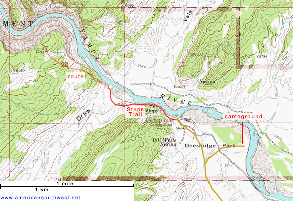 Map of Deerlodge Park and the Steps Trail