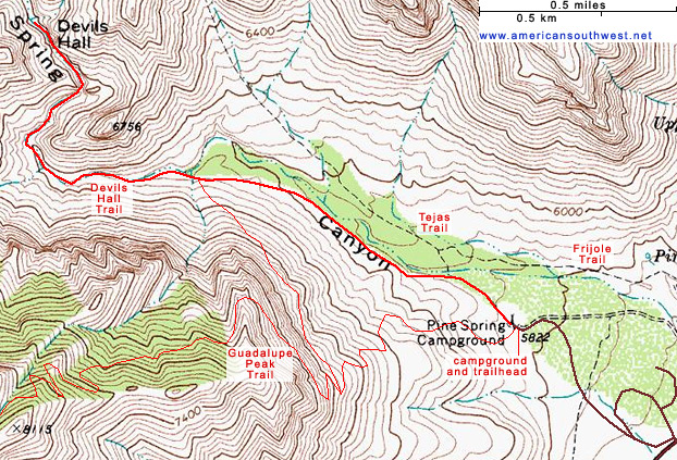 Topographic Map of the Devil's Hall Trail