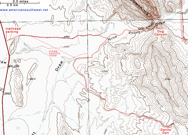 Topographic Map of the Trails to Dog Canyon and Devil's Den