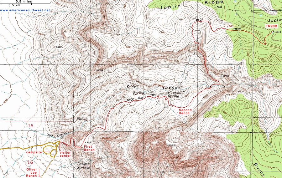 Map of Dog Canyon, Oliver Lee Memorial State Park