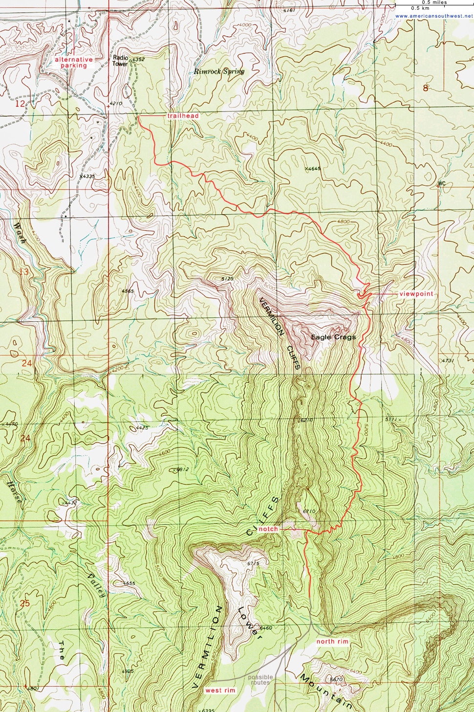 Topographic Map of the Eagle Crags Trail and Lower Mountain