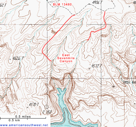 Map of East sevenmile Canyon