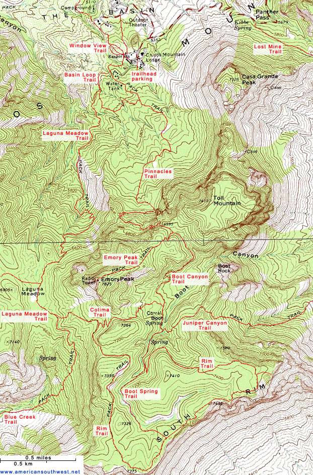 Map of Emory Peak and the Chisos Mountains