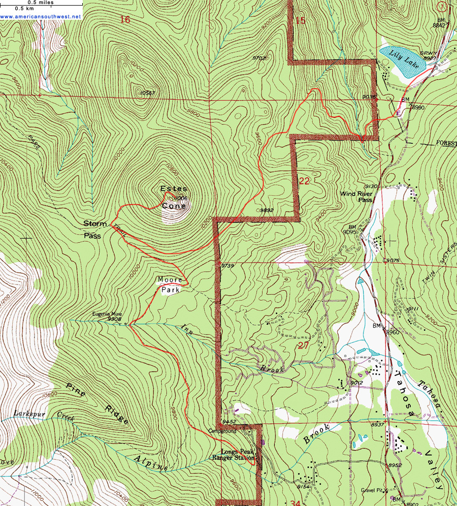 Topo Map of the Estes Cone Trail